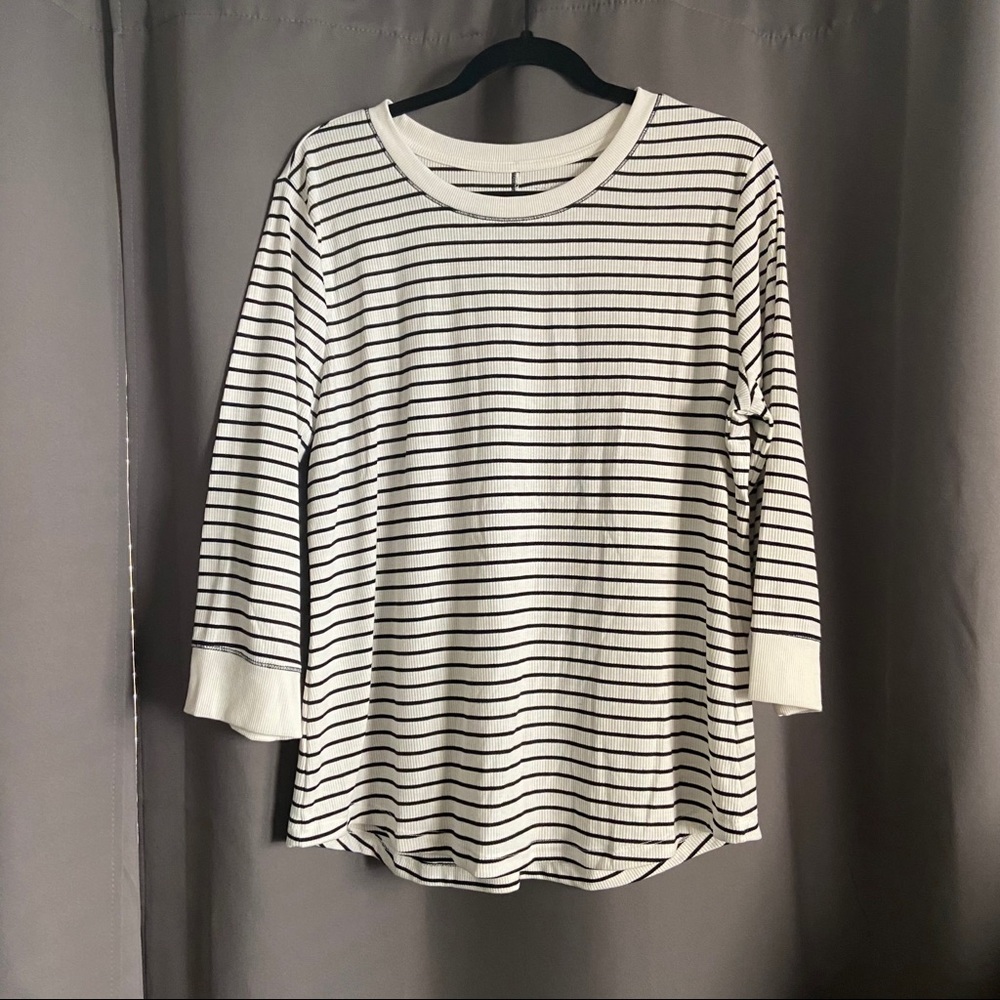 Time and Tru 3/4 Sleeve Ribbed Striped Tee